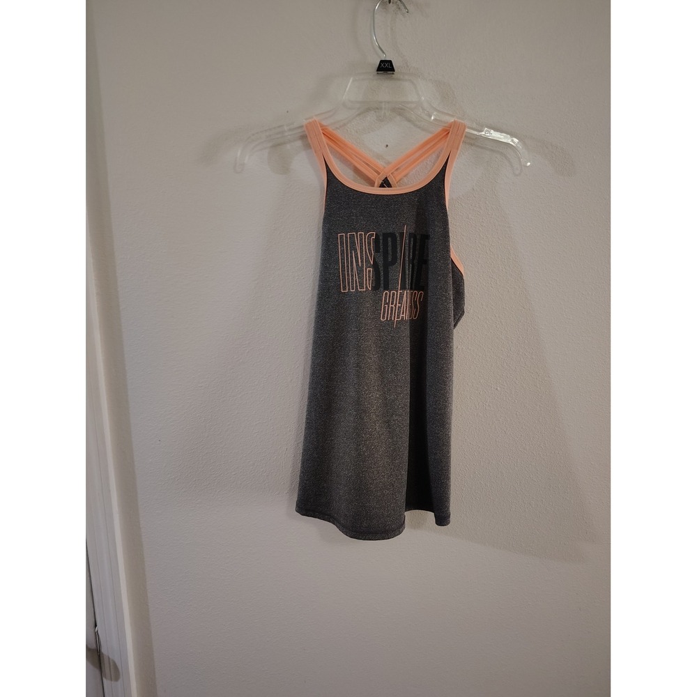 Runway Womens XL Inspire Greatness Active Tank Top Grey Peach Criss Cross Straps
